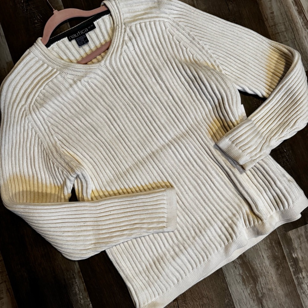 Nautica Men's white Sweater, 100% cotton, vintage 90s, Made in Hong Kong - Picture 8 of 10